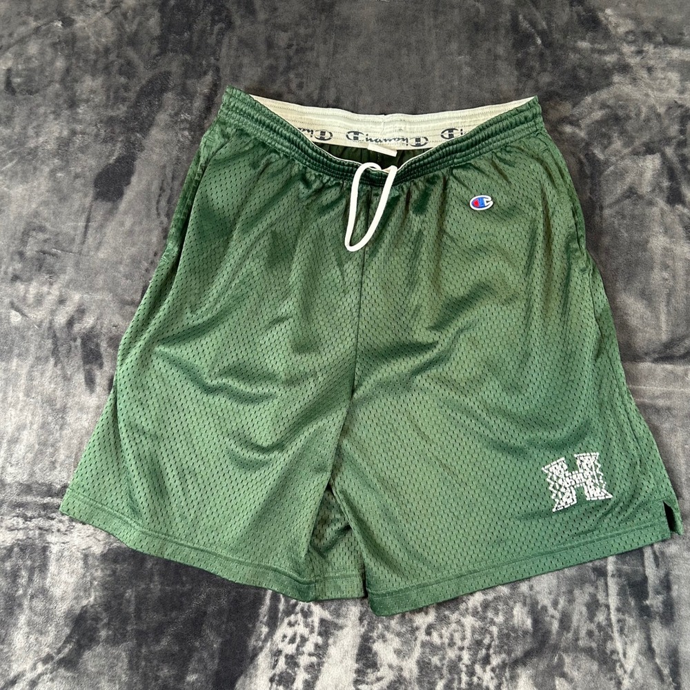 Champion Mesh Athletic Shorts Mens L Green Hawaii H Logo Gym Basketball 1465